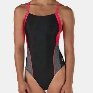 SPEEDO Relaunch Splice Flyback Black Red One Piece Swim Suit Womens Female Sz 28